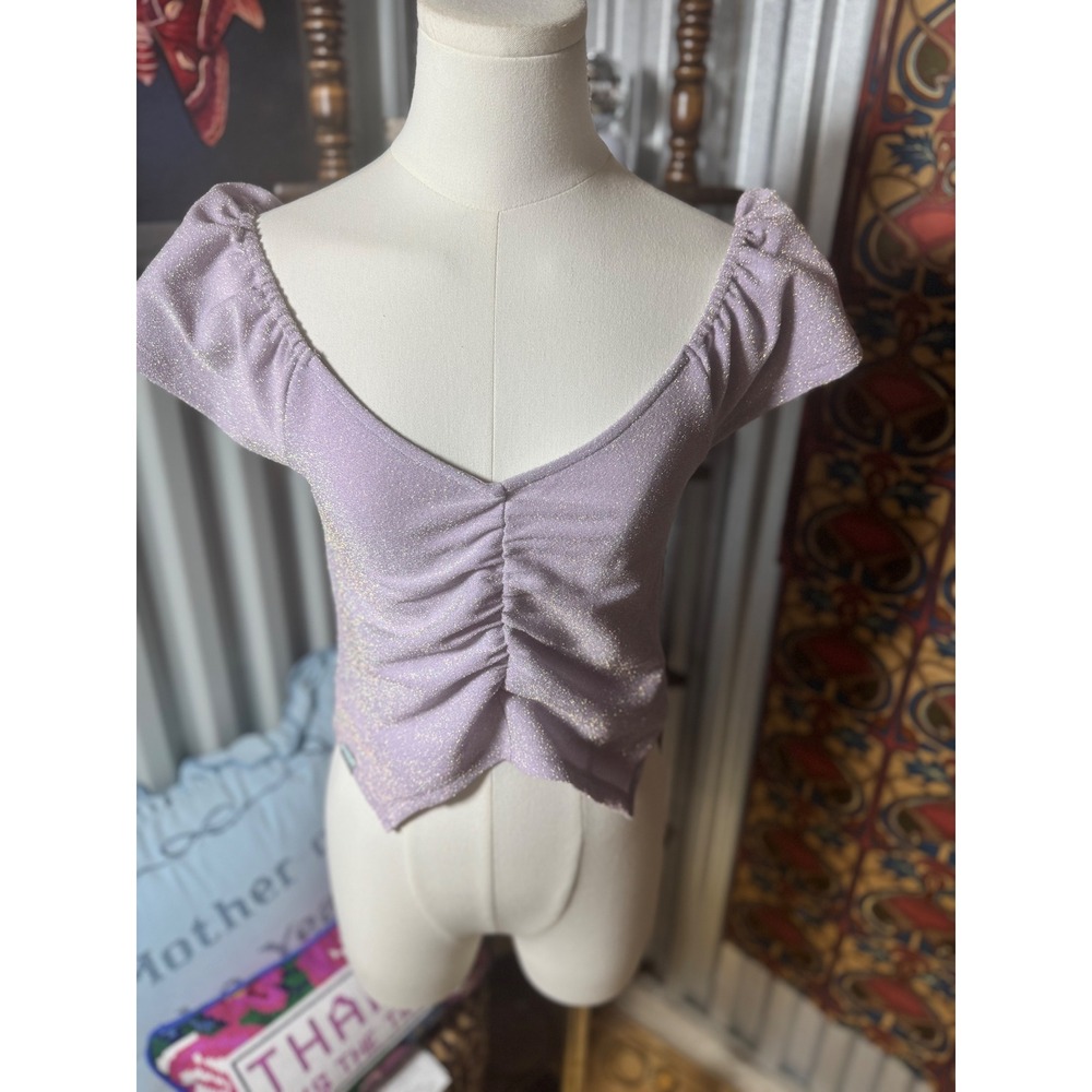 Circus NY by Sam Edelman Purple Glitter Ruched Sweetheart Crop Top - Size S